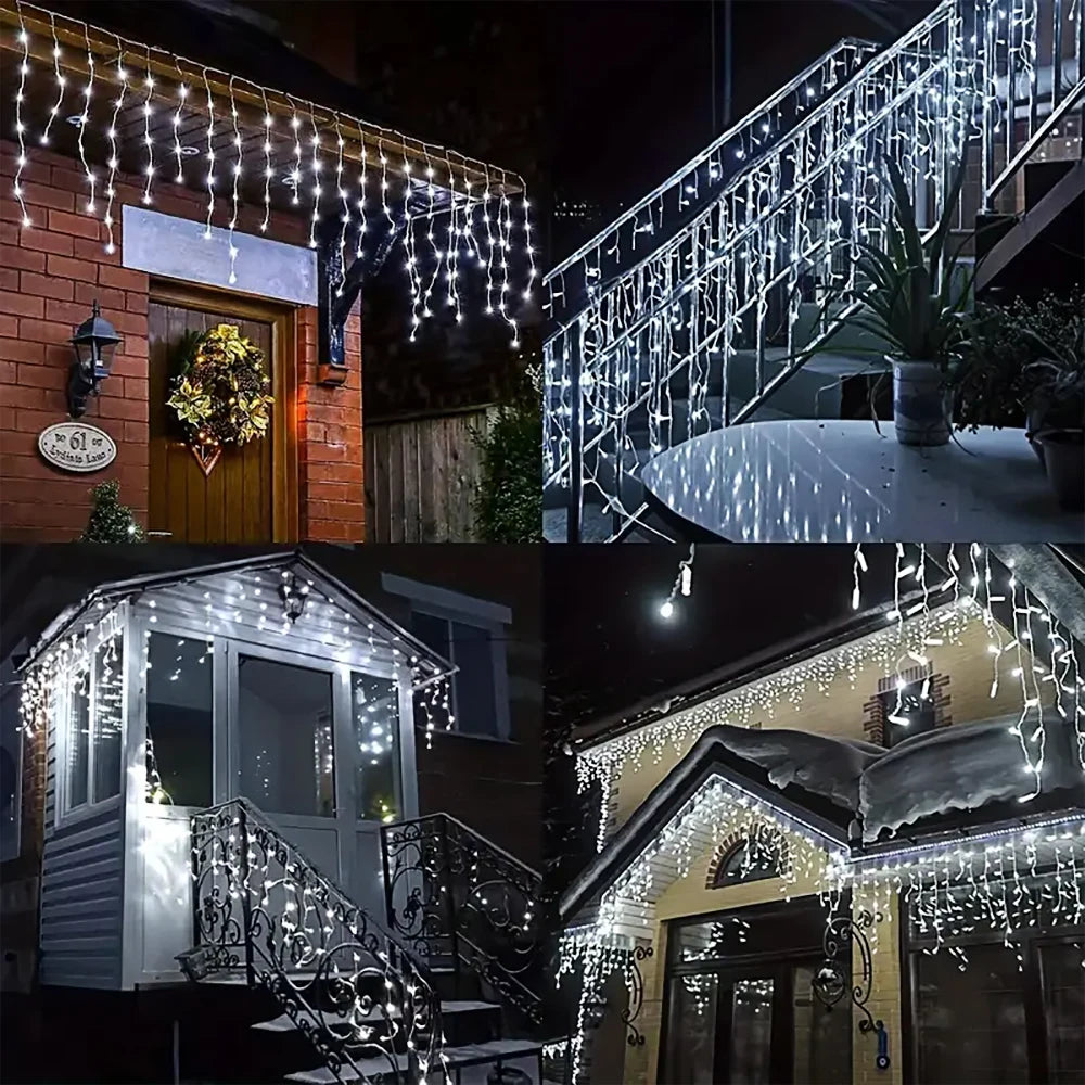 Christmas Decorations Lights Solar Icicle Curtain Lights