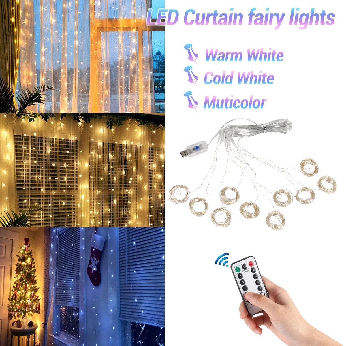 Christmas Lights Curtain | New Year LED String Lights for Festive Decor