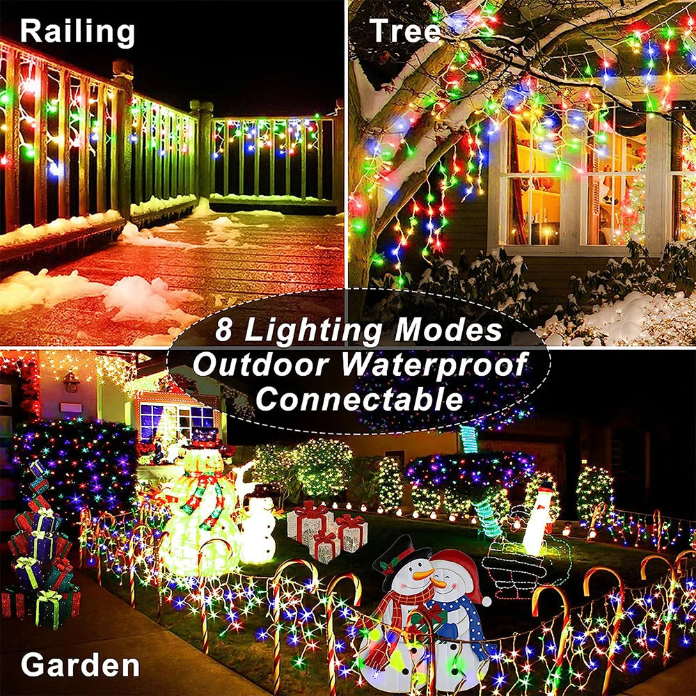 Christmas Decorations Lights Solar Icicle Curtain Lights