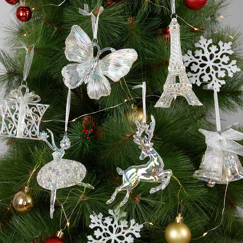 Acrylic Christmas Tree Hanging Ornaments Elk Angel Doll Bell