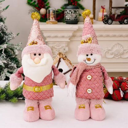 Christmas Pink Santa Claus Snowman Reindeer Telescopic Doll