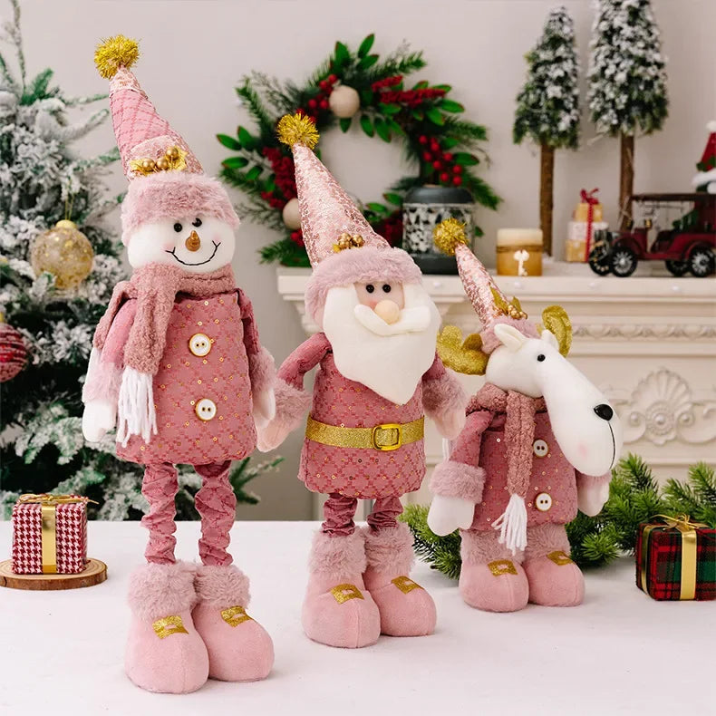 Christmas Pink Santa Claus Snowman Reindeer Telescopic Doll