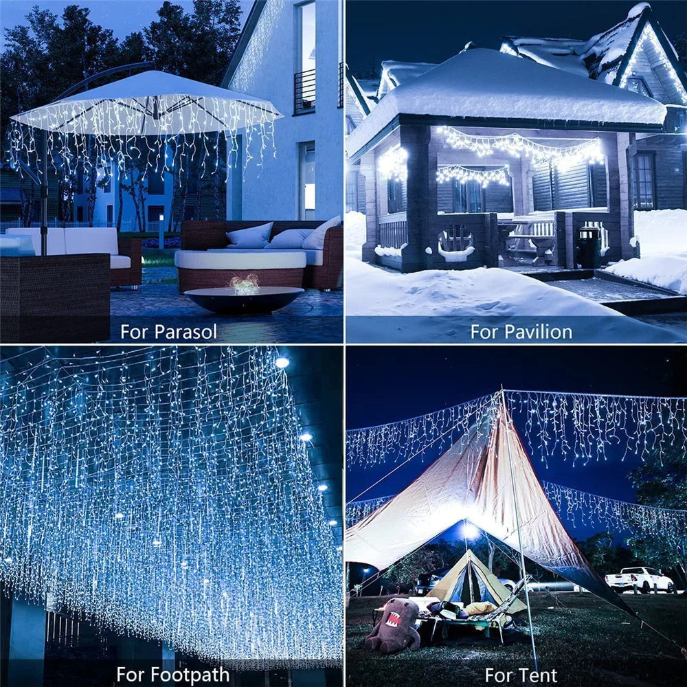 Christmas Decorations Lights Solar Icicle Curtain Lights