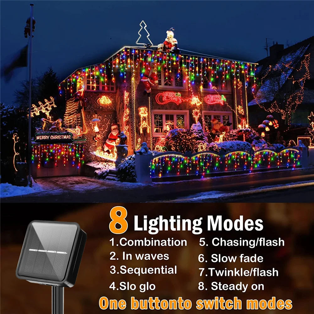 Christmas Decorations Lights Solar Icicle Curtain Lights