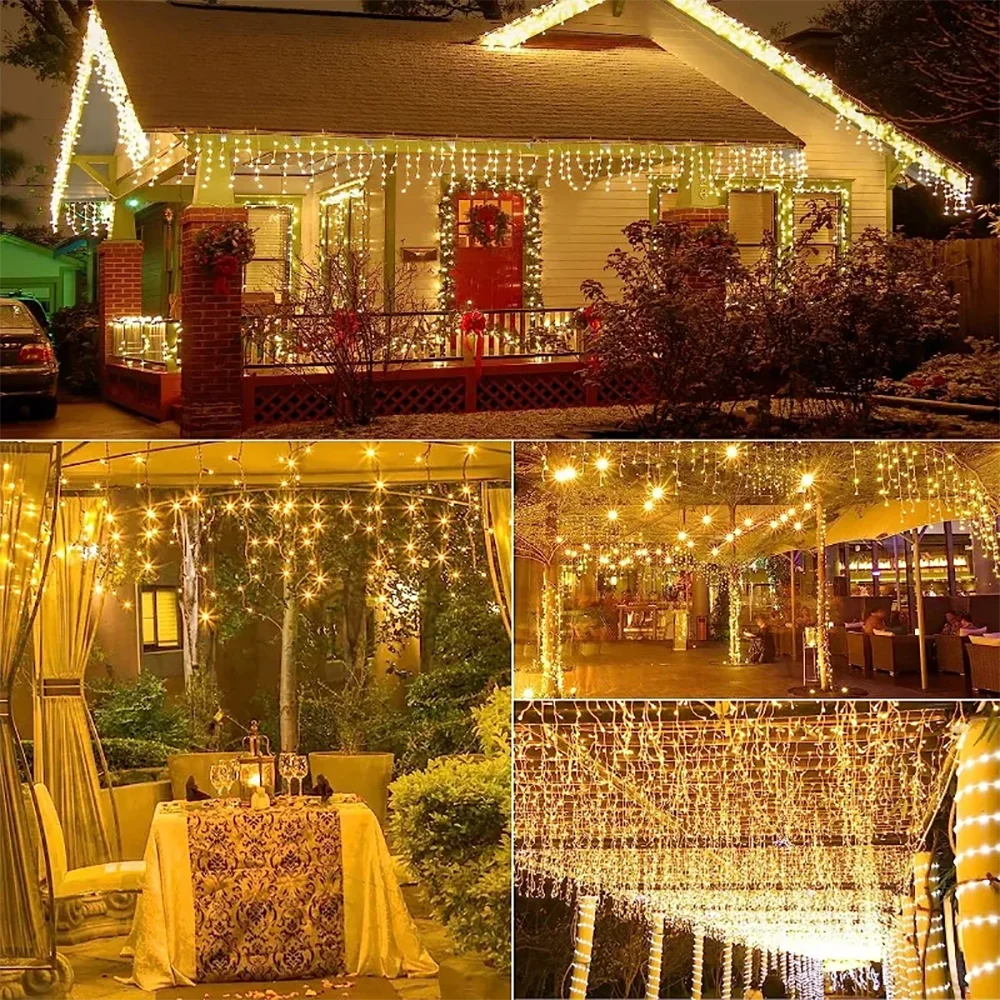 Christmas Decorations Lights Solar Icicle Curtain Lights