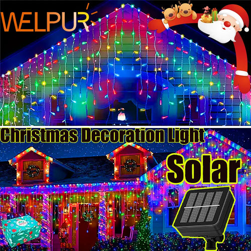 Christmas Decorations Lights Solar Icicle Curtain Lights