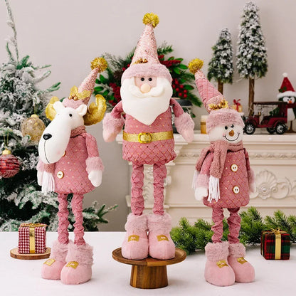 Christmas Pink Santa Claus Snowman Reindeer Telescopic Doll