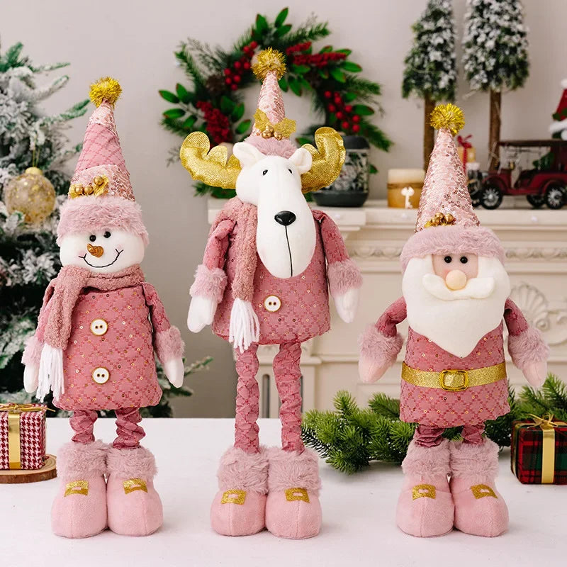 Christmas Pink Santa Claus Snowman Reindeer Telescopic Doll