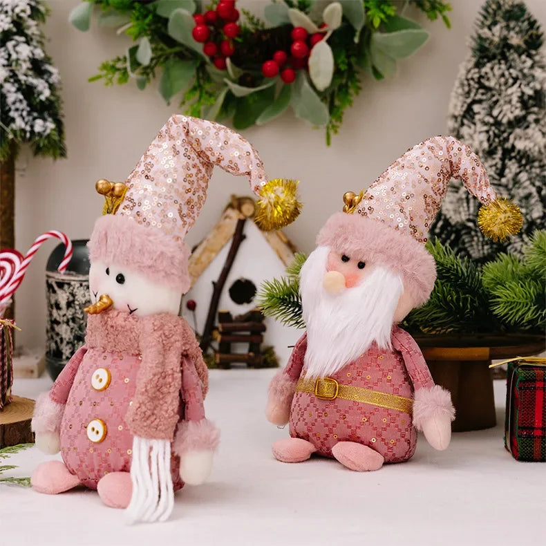 Christmas Pink Santa Claus Snowman Reindeer Telescopic Doll