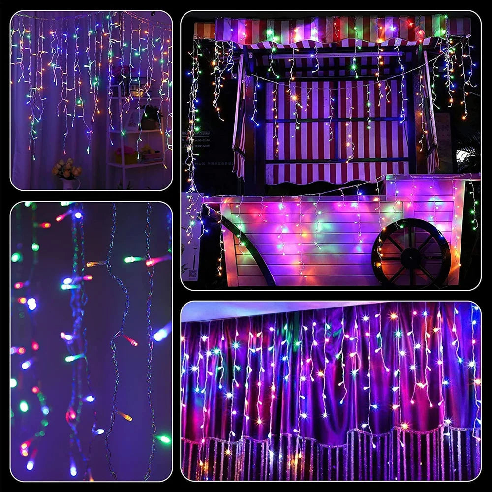 Christmas Decorations Lights Solar Icicle Curtain Lights