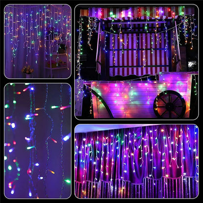 Christmas Decorations Lights Solar Icicle Curtain Lights