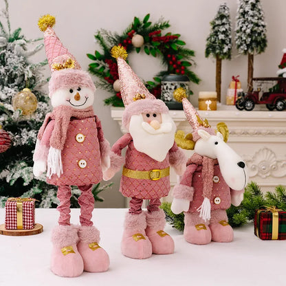 Christmas Pink Santa Claus Snowman Reindeer Telescopic Doll