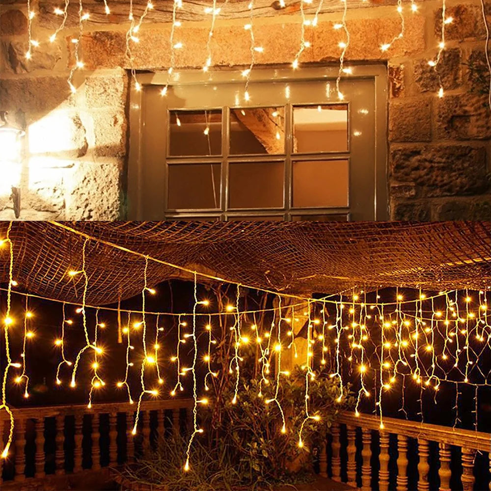 Christmas Decorations Lights Solar Icicle Curtain Lights