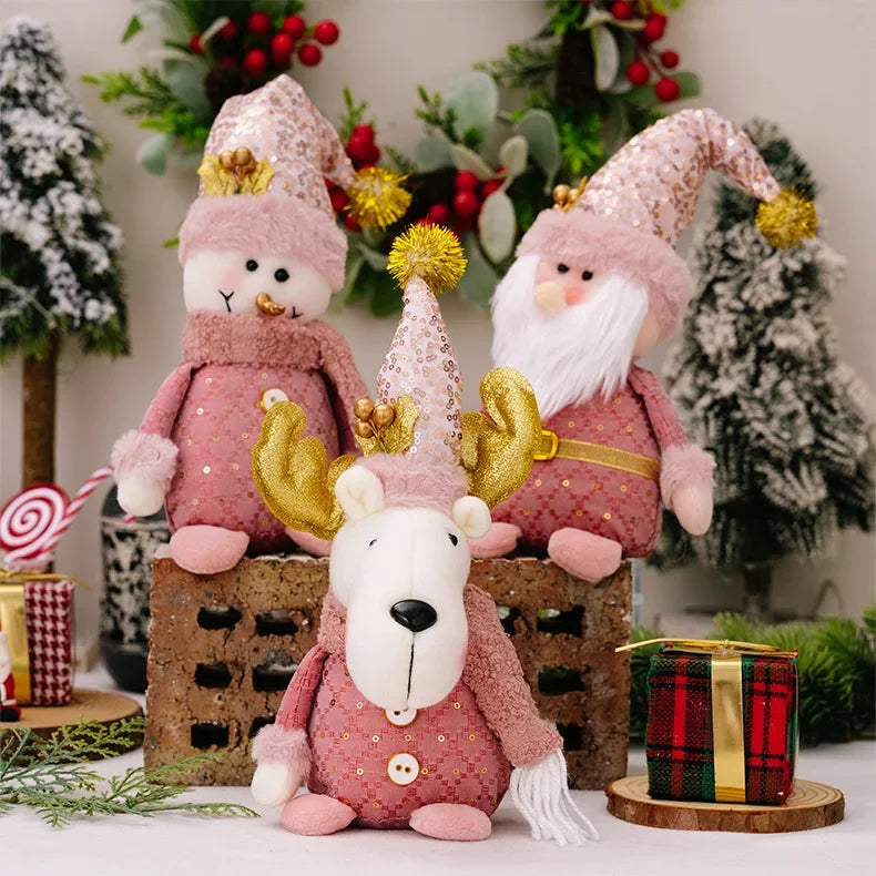 Christmas Pink Santa Claus Snowman Reindeer Telescopic Doll