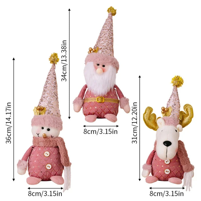 Christmas Pink Santa Claus Snowman Reindeer Telescopic Doll