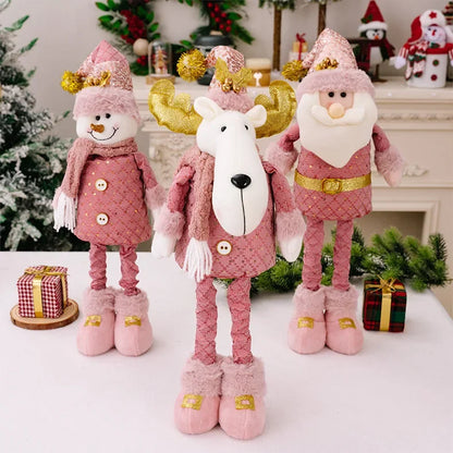 Christmas Pink Santa Claus Snowman Reindeer Telescopic Doll