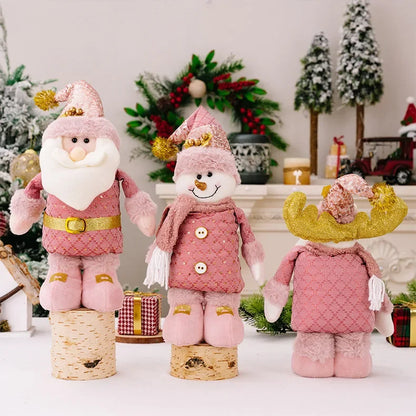 Christmas Pink Santa Claus Snowman Reindeer Telescopic Doll