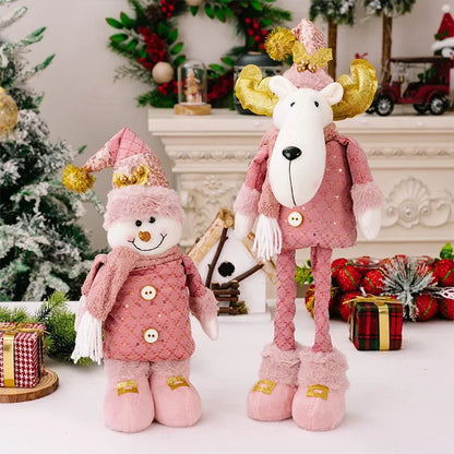 Christmas Pink Santa Claus Snowman Reindeer Telescopic Doll