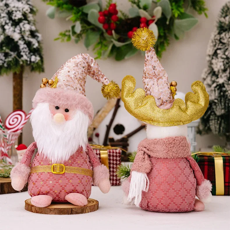 Christmas Pink Santa Claus Snowman Reindeer Telescopic Doll