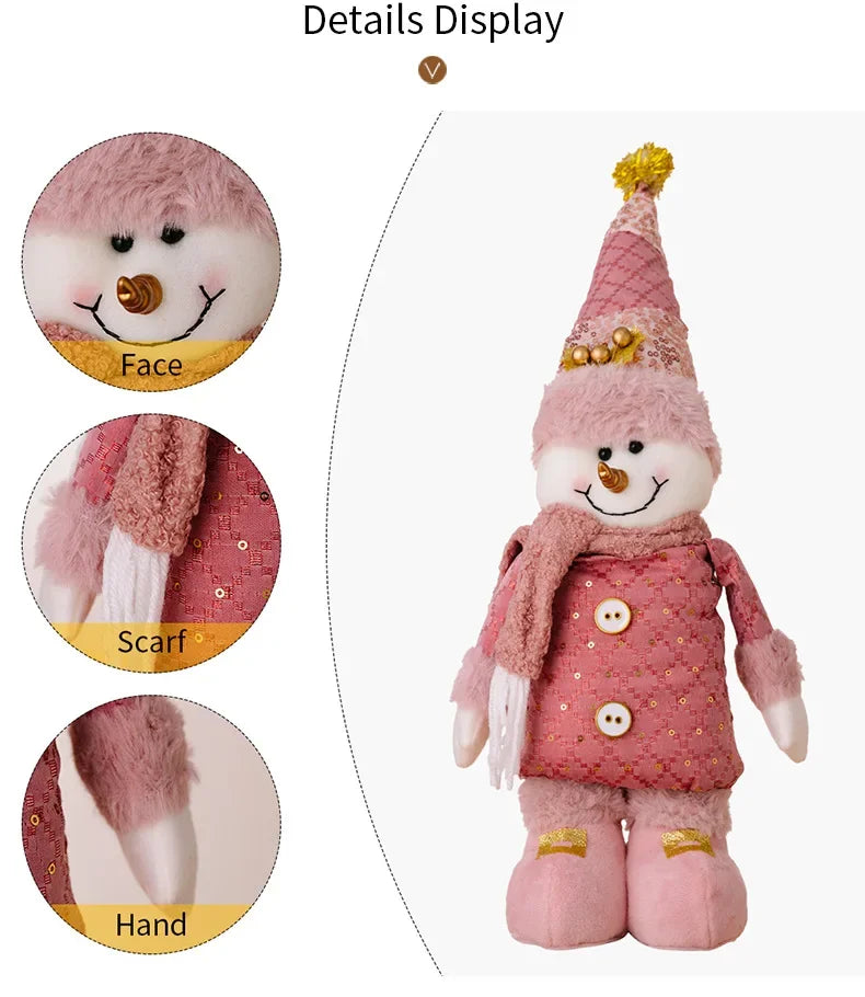 Christmas Pink Santa Claus Snowman Reindeer Telescopic Doll