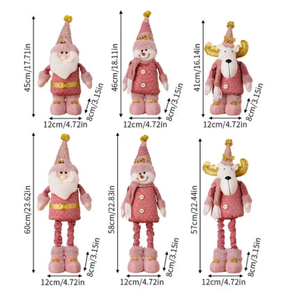 Christmas Pink Santa Claus Snowman Reindeer Telescopic Doll