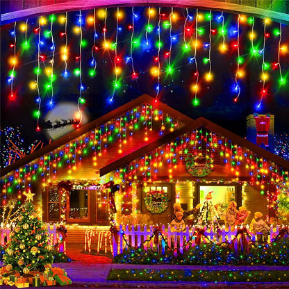 Christmas Decorations Lights Solar Icicle Curtain Lights